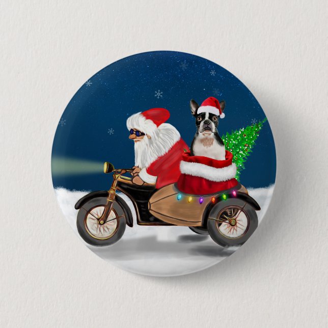 Boston Terrier Dog Christmas Santa Claus   6 Cm Round Badge (Front)