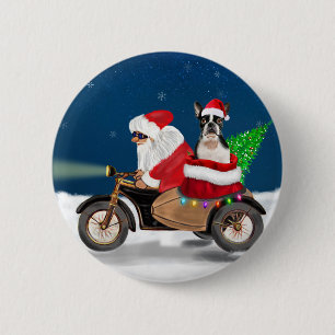 Boston Terrier Dog Christmas Santa Claus   6 Cm Round Badge