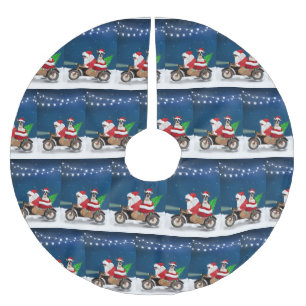 Boston Terrier Dog Christmas Santa Claus  Brushed Polyester Tree Skirt