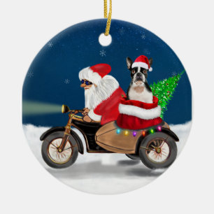 Boston Terrier Dog Christmas Santa Claus  Ceramic Tree Decoration