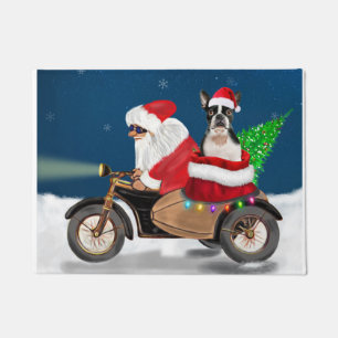 Boston Terrier Dog Christmas Santa Claus   Doormat