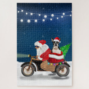 Boston Terrier Dog Christmas Santa Claus   Jigsaw Puzzle