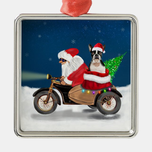 Boston Terrier Dog Christmas Santa Claus   Metal Tree Decoration (Front)