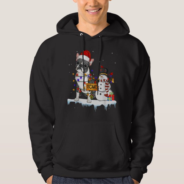 boston terrier Dog Christmas Snowman Xmas Lights P Hoodie (Front)