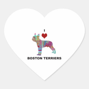 BOSTON TERRIER DOG COLLAGE DOODLE I LOVE HEART STICKER