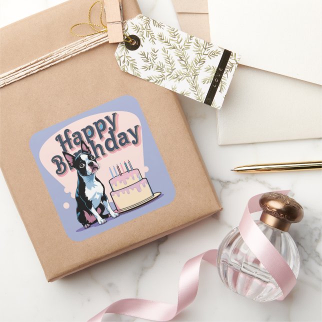 Boston Terrier Dog Colourful  Square Sticker (Gifting)