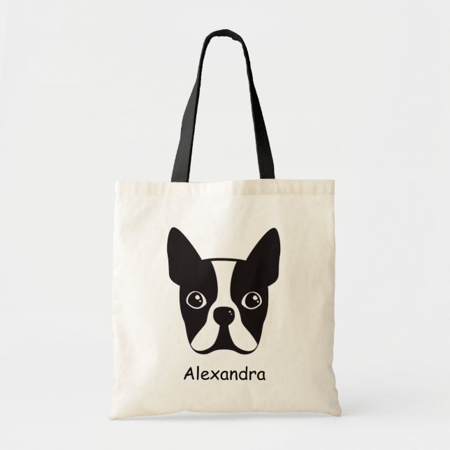 Boston terrier dog custom name tote bag (Front)