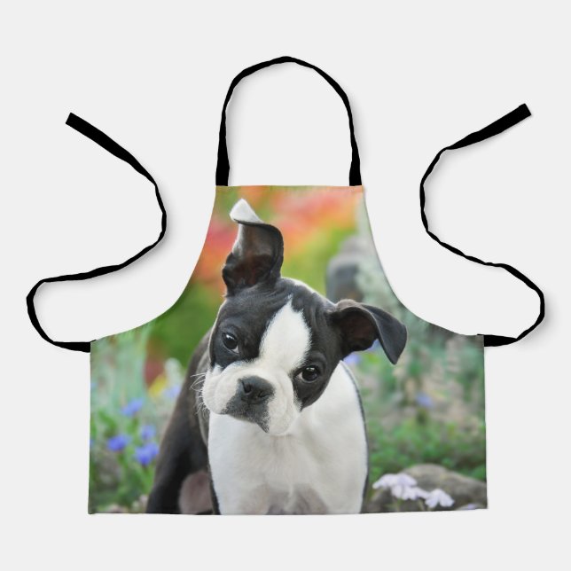 Boston Terrier Dog Cute Puppy Animal Head Photo -- Apron (Front)