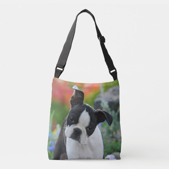 Boston Terrier Dog Cute Puppy Photo on Crossbody Crossbody Bag (Front)