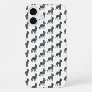 Boston Terrier Dog Cute Silhouette Grid Black iPhone 16 Plus Case