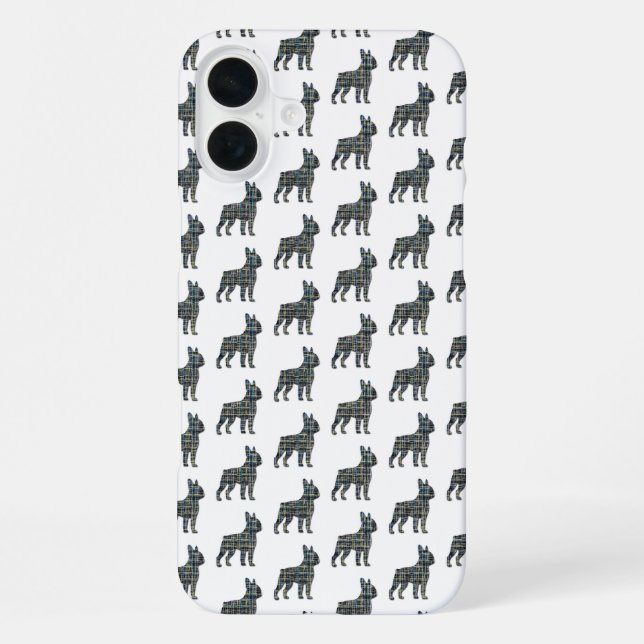 Boston Terrier Dog Cute Silhouette Grid Black iPhone Case (Back)