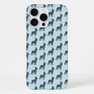 Boston Terrier Dog Cute Silhouette Grid Lt Blue iPhone 16 Pro Max Case