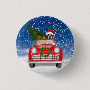 Boston terrier Dog Driving Car In Snow Christmas  3 Cm Round Badge