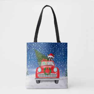Boston terrier Dog Driving Car In Snow Christmas  Tote Bag