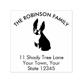 Boston Terrier Dog Family Home Address Self-inking Stamp