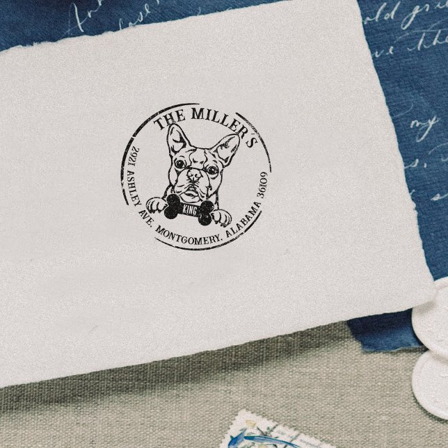 Boston Terrier Dog Family Return Address  Rubber Stamp (Creator Uploaded)