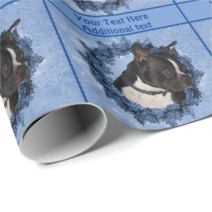 Boston Terrier Dog Floral Wreath Personalised Wrapping Paper
