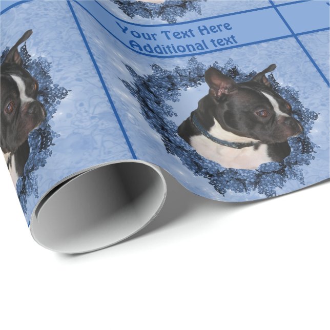 Boston Terrier Dog Floral Wreath Personalised Wrapping Paper (Roll Corner)