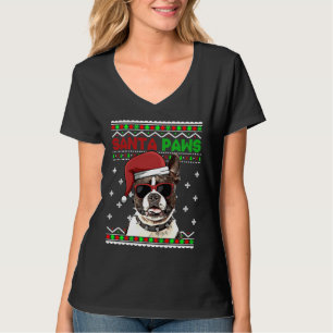 Boston Terrier Dog Funny Santa Paws Christmas T-Shirt