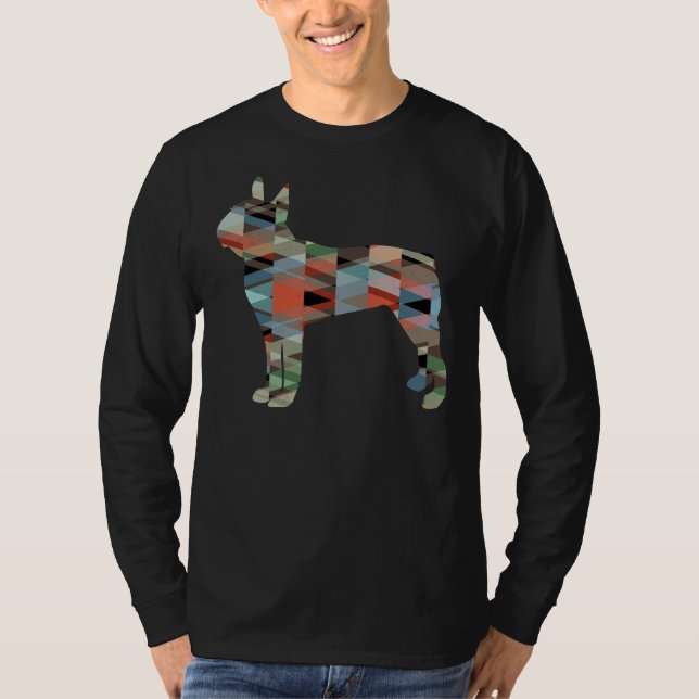 Boston Terrier Dog Geometric Pattern Silhouette Pl T-Shirt (Front)