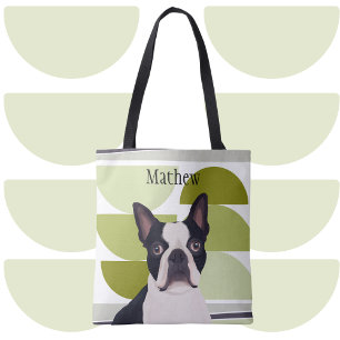 Boston Terrier Dog – Green Geometric Tote Bag