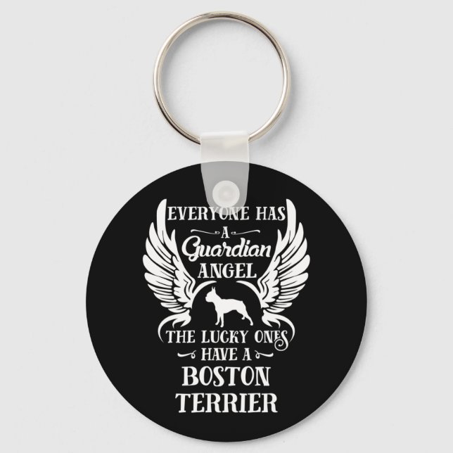 Boston Terrier Dog Guardian Angel Key Ring (Front)