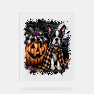 Boston Terrier Dog Halloween Acrylic Sign