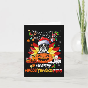 Boston Terrier Dog Halloween And Merry Christmas Card