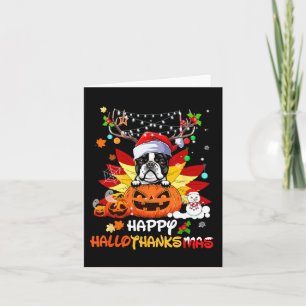 Boston Terrier Dog Halloween And Merry Christmas  Card