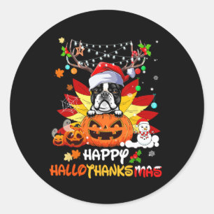 Boston Terrier Dog Halloween And Merry Christmas Classic Round Sticker