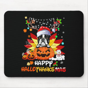 Boston Terrier Dog Halloween And Merry Christmas Mouse Mat