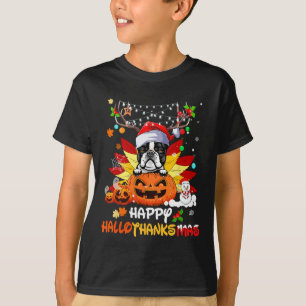 Boston Terrier Dog Halloween And Merry Christmas  T-Shirt