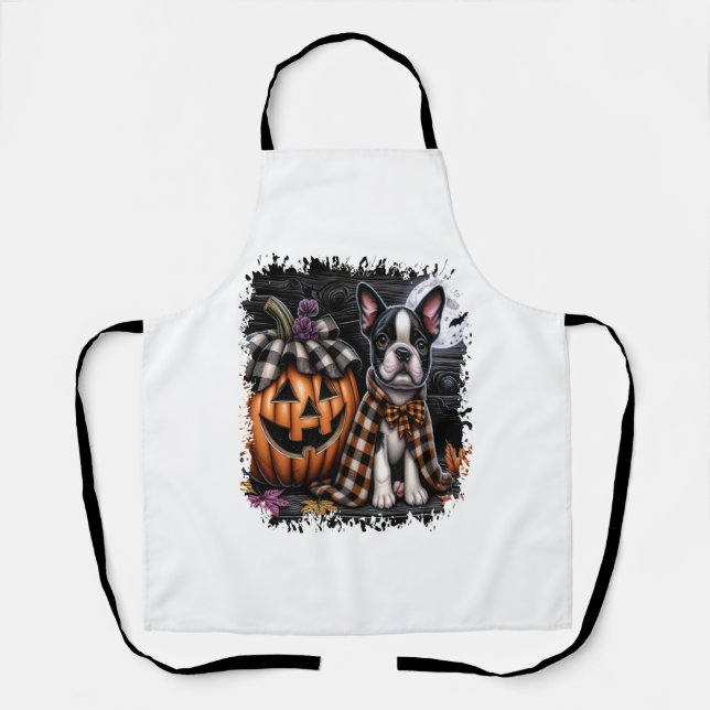 Boston Terrier Dog Halloween Apron (Front)