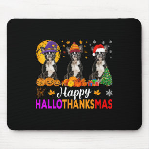 Boston Terrier Dog Halloween Christmas Hallothanks Mouse Mat