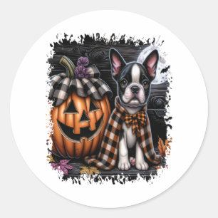 Boston Terrier Dog Halloween Classic Round Sticker
