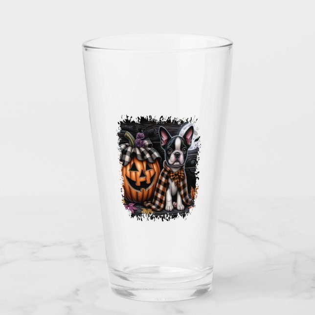 Boston Terrier Dog Halloween Glass (Front)