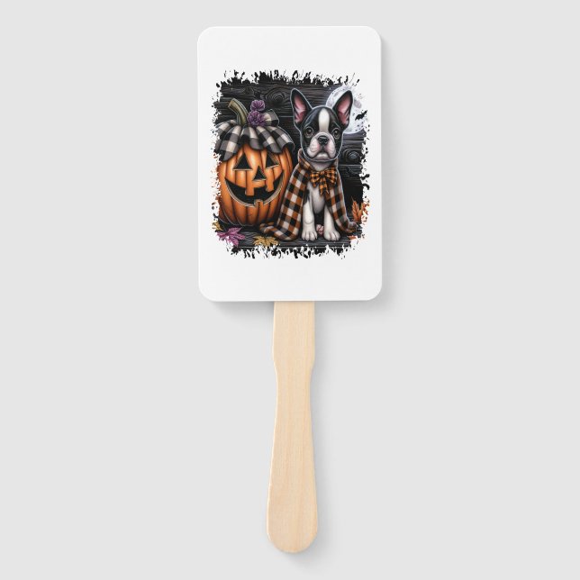 Boston Terrier Dog Halloween Hand Fan (Front)