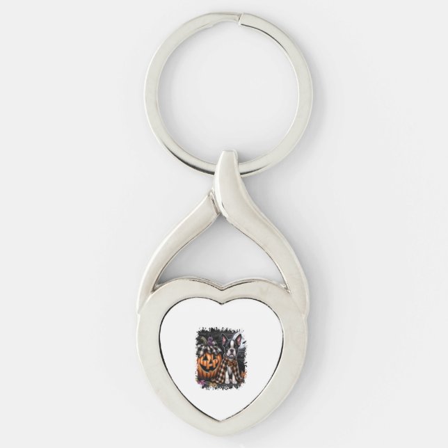 Boston Terrier Dog Halloween Key Ring (Front)