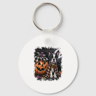 Boston Terrier Dog Halloween Key Ring