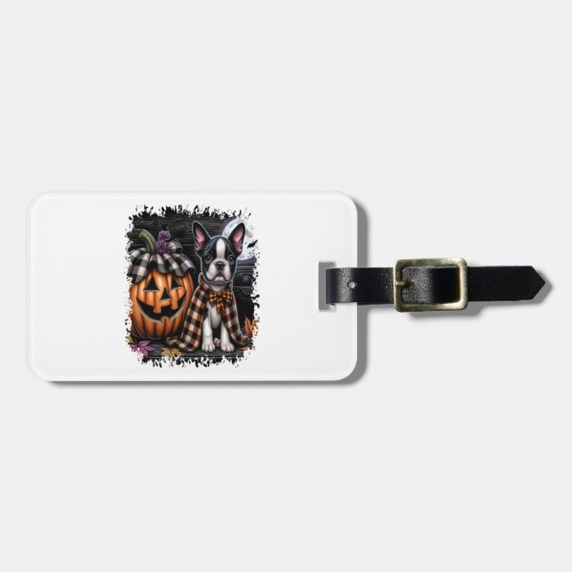Boston Terrier Dog Halloween Luggage Tag (Front Horizontal)