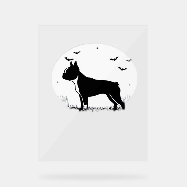 Boston Terrier Dog – Halloween Moon Silhouette Ove Acrylic Sign (Front)