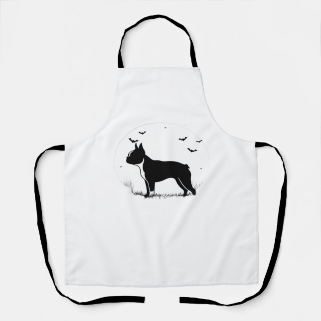 Boston Terrier Dog – Halloween Moon Silhouette Ove Apron (Front)
