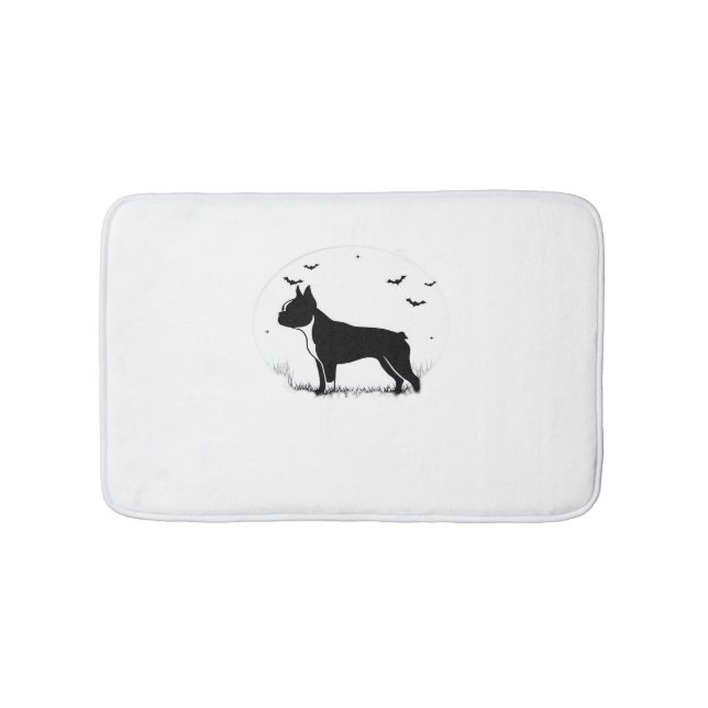 Boston Terrier Dog – Halloween Moon Silhouette Ove Bath Mat (Front)