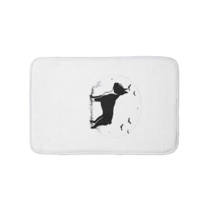 Boston Terrier Dog � Halloween Moon Silhouette Ove Bath Mat