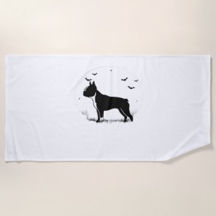 Boston Terrier Dog – Halloween Moon Silhouette Ove Beach Towel