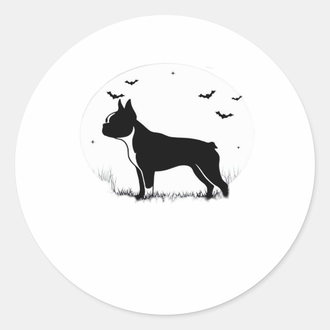 Boston Terrier Dog – Halloween Moon Silhouette Ove Classic Round Sticker (Front)