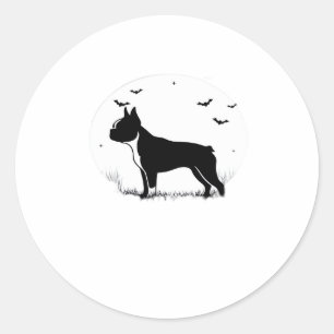 Boston Terrier Dog � Halloween Moon Silhouette Ove Classic Round Sticker