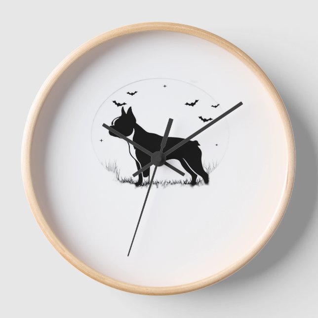 Boston Terrier Dog – Halloween Moon Silhouette Ove Clock (Front)
