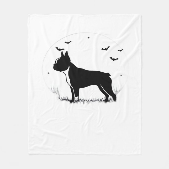 Boston Terrier Dog – Halloween Moon Silhouette Ove Fleece Blanket (Front)