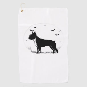 Boston Terrier Dog – Halloween Moon Silhouette Ove Golf Towel